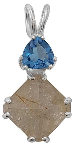 Rutilated Quartz Mini Magician Stone™ with Trillion Cut Tibetan Blue Obsidian