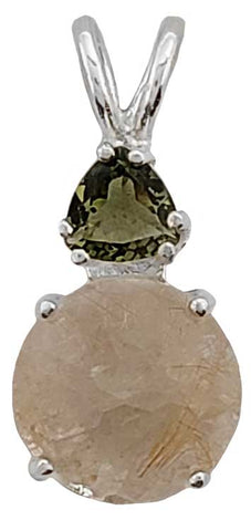 Rutilated Quartz Mini Radiant Heart™ with Trillion Cut Moldavite