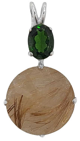 Rutilated Quartz Radiant Heart Crystal™ with Oval Cut Chrome Diopside