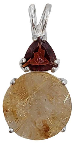 Rutilated Quartz Super Nova™ with Trillion Cut Garnet