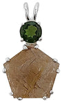 Rutilated Quartz Star of Venus™ with Round Cut Chrome Diopside