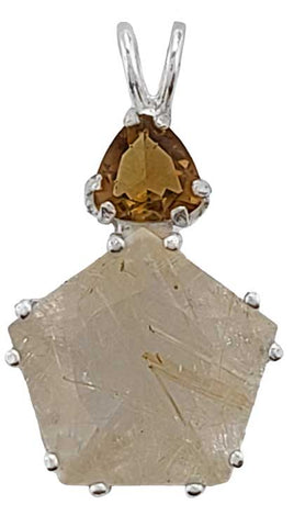 Rutilated Quartz Star of Venus™ with Trillion Cut Citrine