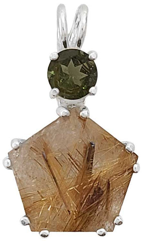 Rutilated Quartz Star of Venus™ with Round Cut Moldavite