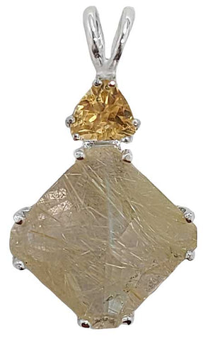 Rutilated Quartz Small Magician Stone™ with Trillion Cut Golden Topaz