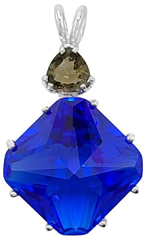 Siberian Blue Quartz Regular Magician Stone™ With Trillion Cut Moldavite