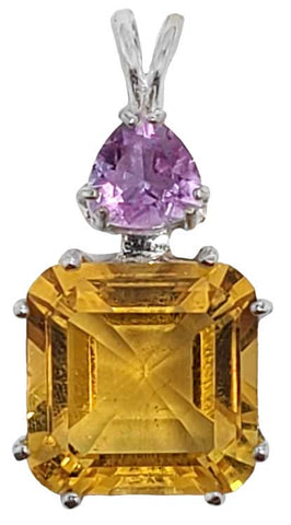 Siberian Gold Quartz Earth Heart Crystal™ with Trillion Cut Ruby Lavender Quartz