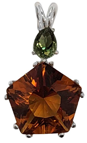 Siberian Gold Quartz Star of Venus™ with Pear Cut Moldavite