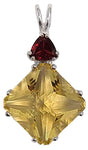 Siberian Gold Quartz Small Magician Stone™ with Trillion Cut Garnet