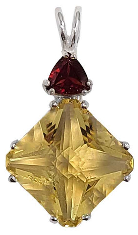 Siberian Gold Quartz Small Magician Stone™ with Trillion Cut Garnet