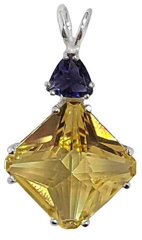 Siberian Gold Quartz Small Magician Stone™ with Trillion Cut Iolite