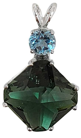 Siberian Green Quartz Small Magician Stone™ with Round Cut Blue Topaz