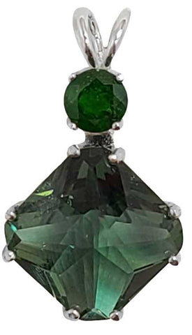 Siberian Green Quartz Small Magician Stone™ with Round Cut Chrome Diopside