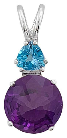 Siberian Purple Quartz Mini Radiant Heart™ with Trillion Cut Blue Topaz