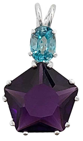 Siberian Purple Quartz Star of Venus™ with Round Cut Blue Zircon