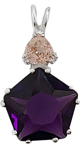 Siberian Purple Quartz Star of Venus™ with Trillion Cut Morganite