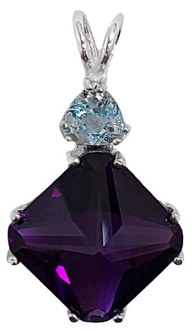 Siberian Purple Quartz Small Magician Stone™ with Trillion Cut Aquamarine