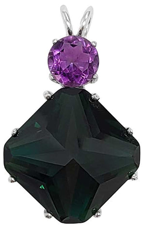 Siberian Green Quartz Regular Magician Stone™ with Round Cut Amethyst