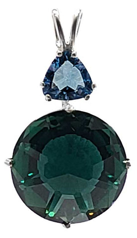 Siberian Green Quartz Radiant Heart Crystal™ With Trillion Cut Tibetan Blue Obsidian