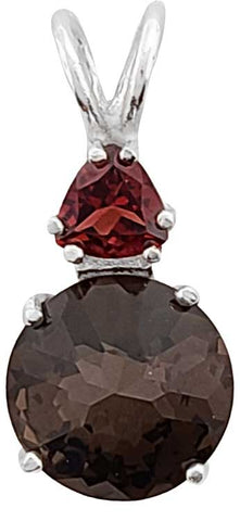 Smokey Quartz Mini Radiant Heart™ with Trillion Cut Garnet