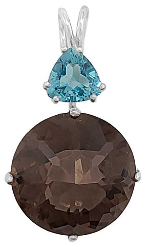 Smokey Quartz Radiant Heart Crystal™ with Trillion Cut Tibetan Blue Obsidian