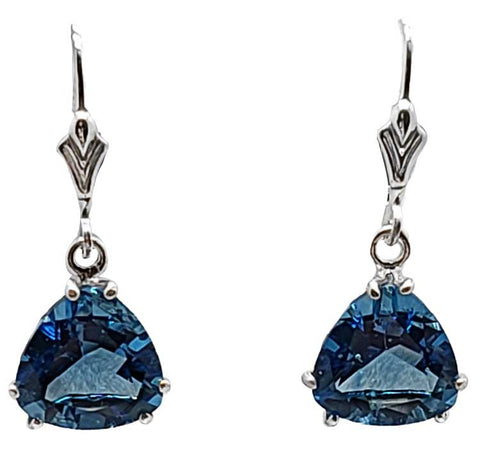 Tibetan Blue Obsidian Trillion Dangle Earrings Special