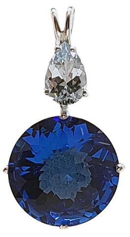 Tibetan Blue Obsidian Radiant Heart Crystal™ with Pear Cut Aquamarine