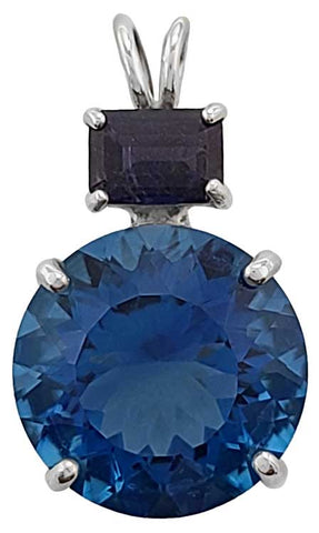 Tibetan Blue Obsidian 15mm with Emerald Cut Iolite Special